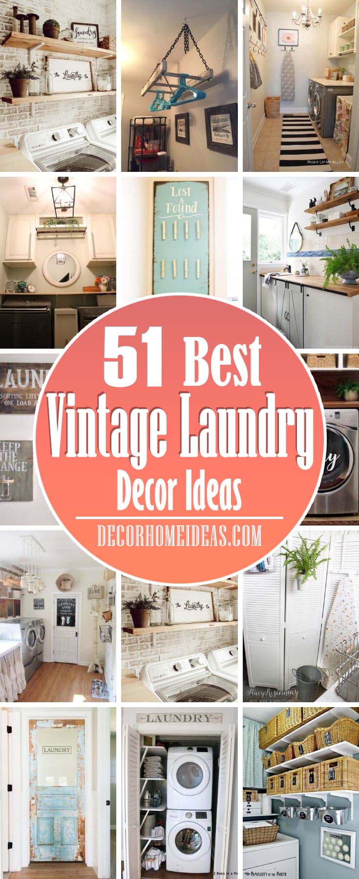 Best Vintage Laundry Decor Ideas. Give your laundry room a vintage look with these decor ideas including baskets, anchor style, clothespins, room signs, retro themed accessories, walls and more. #decorhomeideas