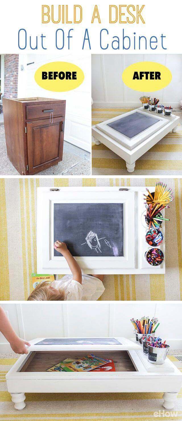 How to Build a Desk Out of Cabinets #repurpose #cabinet #door #decorhomeideas