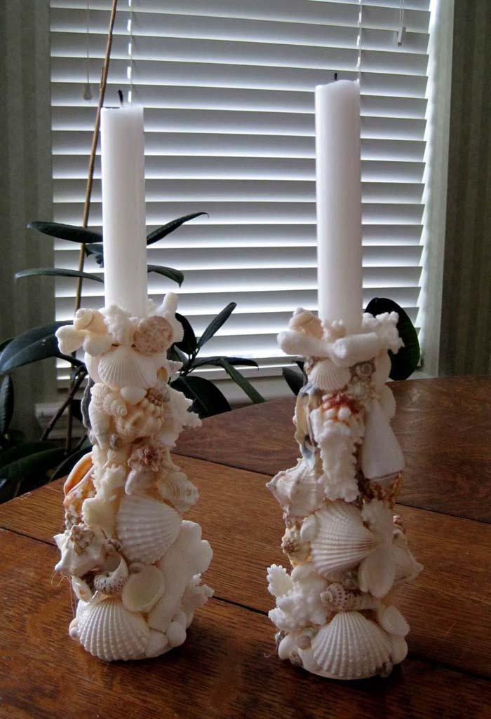 Candlesticks With Seashells #diy #seashell #decor #decorhomeideas