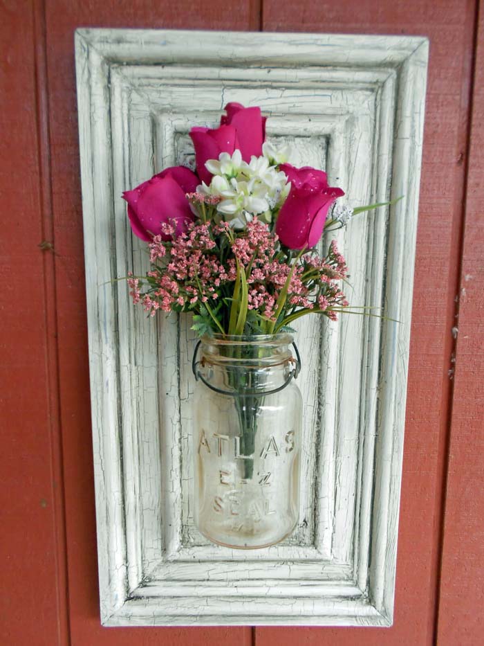 Canning Jar Flower Pot #repurpose #cabinet #door #decorhomeideas