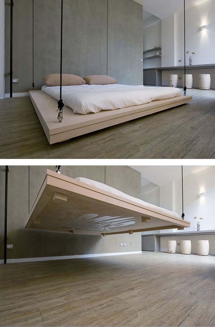 Ceiling Mounted Drop-Down Platform Bed #hideaway #projects #decorhomeideas