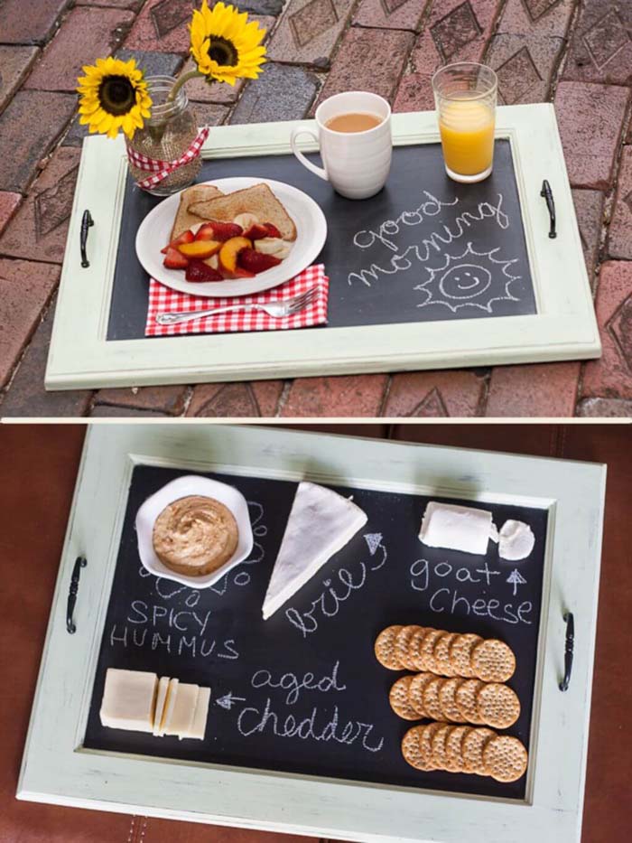 Chalkboard Serving Tray Tutorial #repurpose #cabinet #door #decorhomeideas