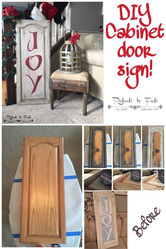 Christmas Cabinet Door Sign #repurpose #cabinet #door #decorhomeideas