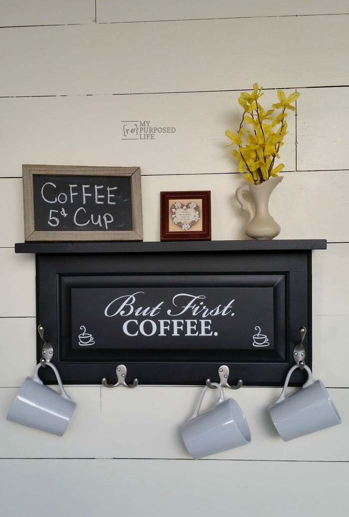 Coffee Mugs Cabinet Door Sign #repurpose #cabinet #door #decorhomeideas
