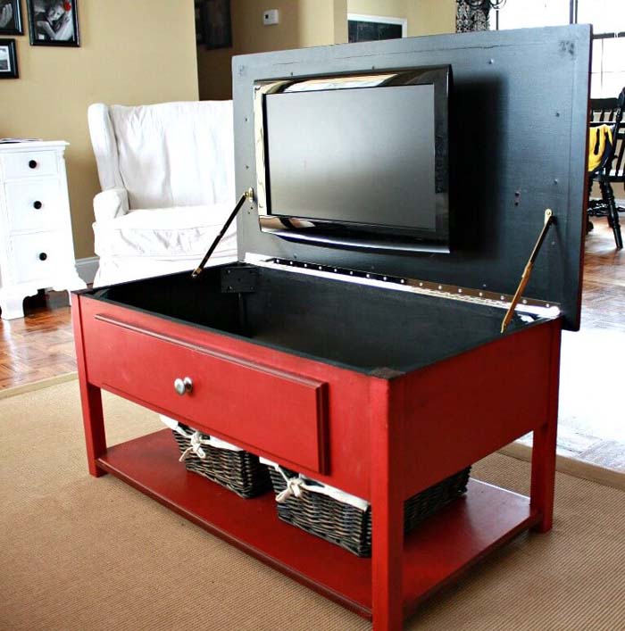 Coffee Table with Hidden TV Mount #hideaway #projects #decorhomeideas