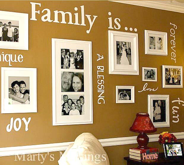 Combine Vinyl Decals and Family Photos #wall #gallery #decor #decorhomeideas