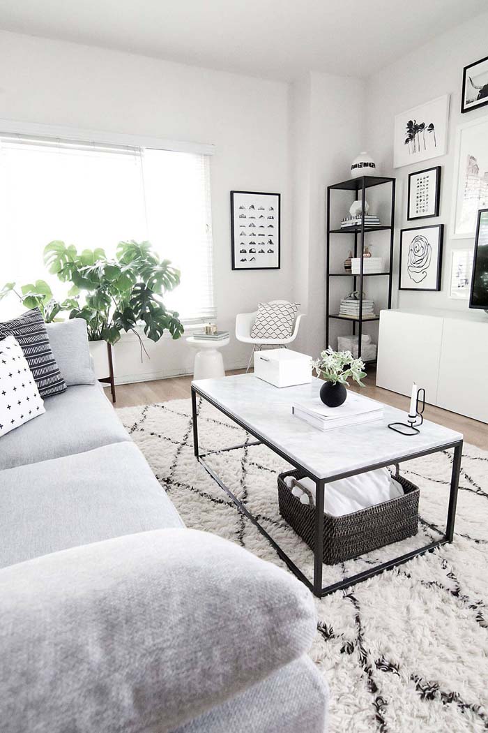 Comfortable White, Gray, and Black Room #livingroom #design #decorhomeideas