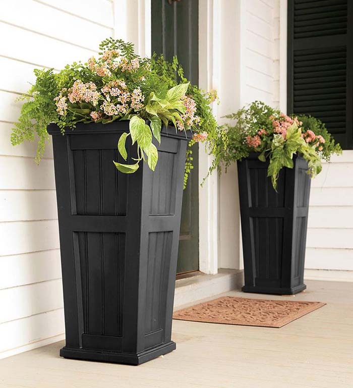 Dark Tall Wood Planters #porch #decorartion #decorhomeideas