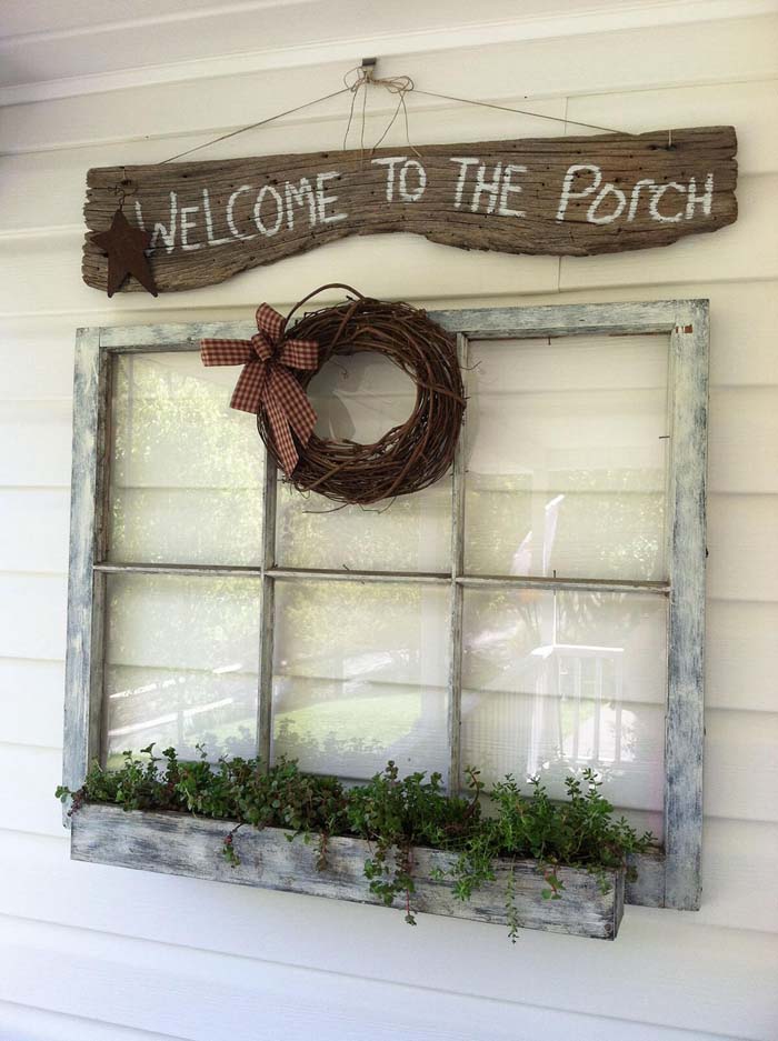 Display with Wreath and Window Box #old #window #garden #decorhomeideas