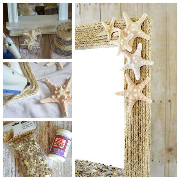 DIY Coastal Rope Mirror #diy #seashell #decor #decorhomeideas