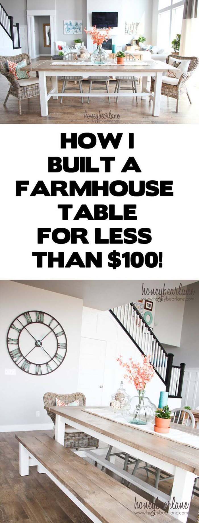 DIY Farmhouse Table And Bench #diy #farmhouse #table #decorhomeideas
