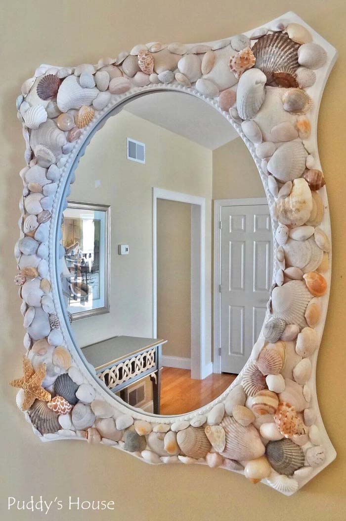 DIY Seashell Mirror #diy #seashell #decor #decorhomeideas