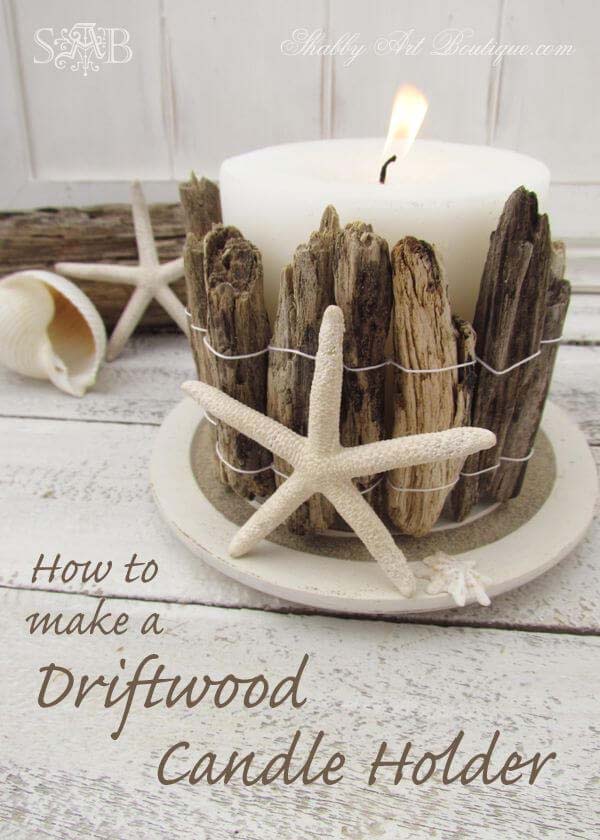 Driftwood Candleholder #diy #seashell #decor #decorhomeideas
