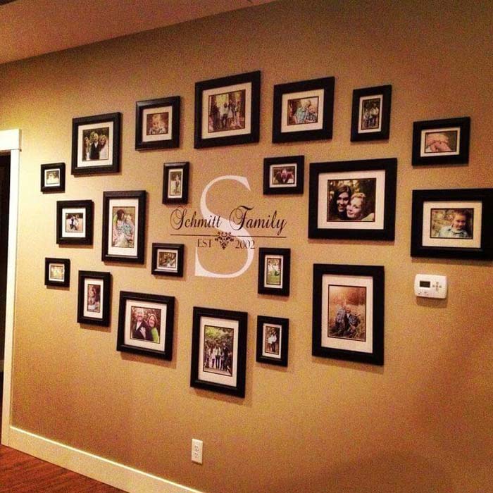 Family Portraits Centered Around Your Monogram #wall #gallery #decor #decorhomeideas