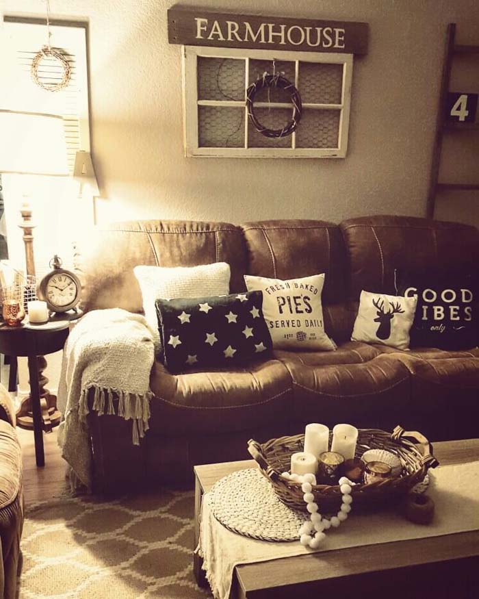 Farmhouse Repurposed Window and Sign #wall #decor #sofa #decorhomeideas