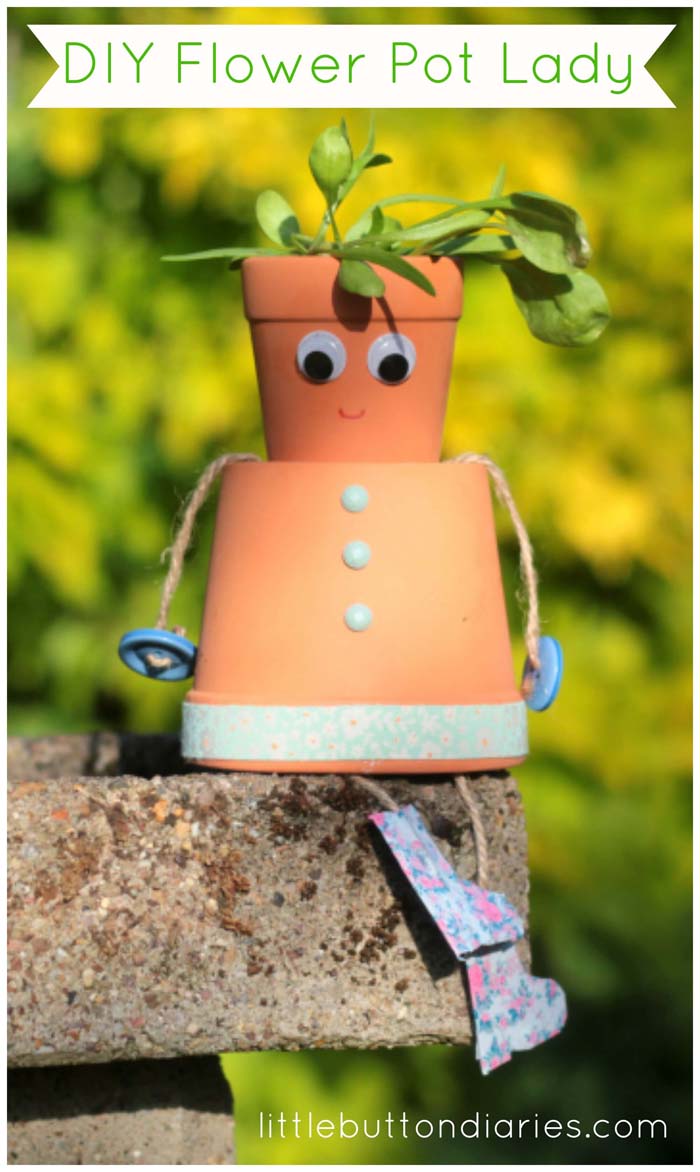 DIY Flower Pot Lady #flowerpot #clay #garden #decorhomeideas