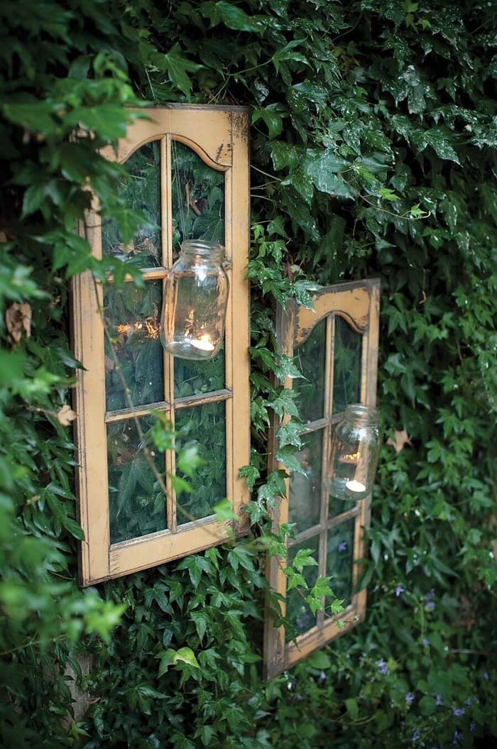 Frames with Mason Jar Tea Light Holders #old #window #garden #decorhomeideas