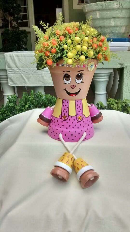 Funny Face Planter with Mini Pots #flowerpot #clay #garden #decorhomeideas