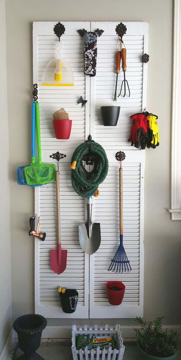 Garden Supply Storage Solution #shutter #repurpose #decor #decorhomeideas