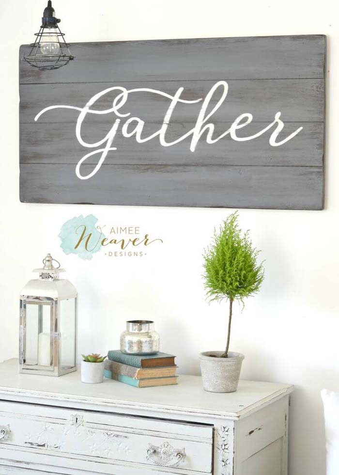 “Gather” Sign on Weathered Wood #farmhouse #sign #decorhomeideas