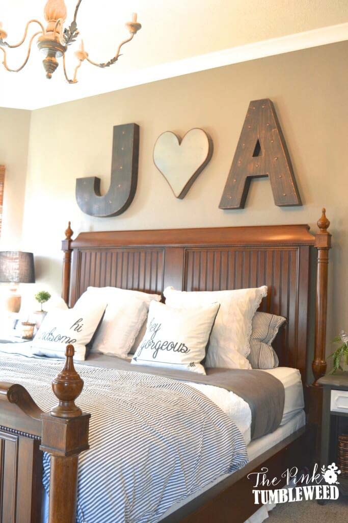 Heart Between His Initial and Her Initial #bedroom #wall #decor #decorhomeideas