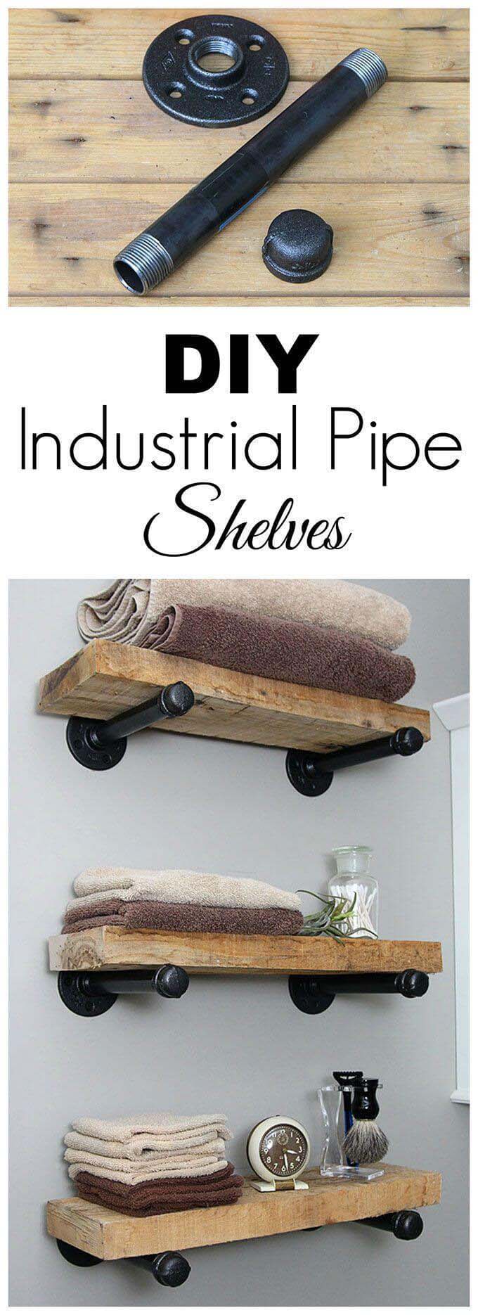 DIY Industrial Pipe Shelves #reclaimed #wood #projects #decorhomeideas