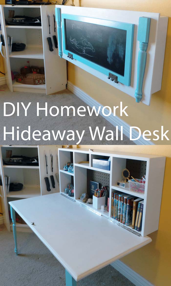 DIY Kids Homework Hideaway Wall Desk #hideaway #projects #decorhomeideas