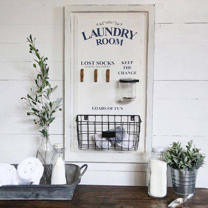 Large Laundry Room Board Organizer #farmhouse #vintage #storage #decorhomeideas