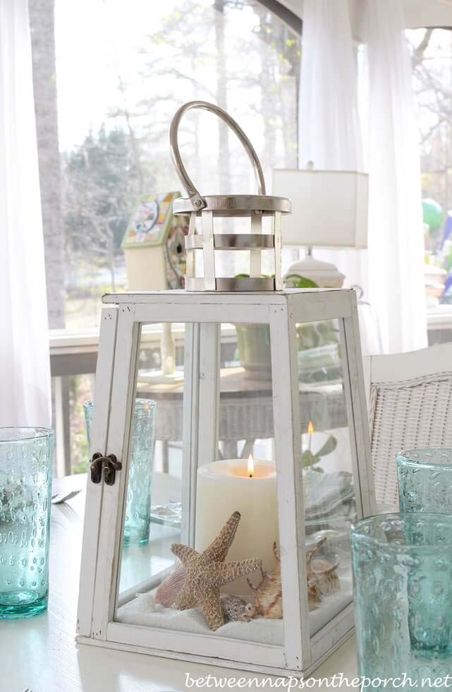 Lighthouse Lantern Centerpiece #diy #seashell #decor #decorhomeideas