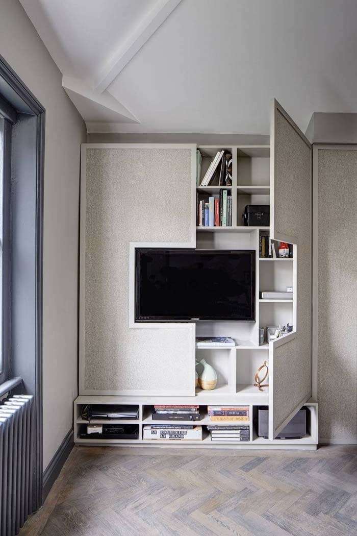 Media Console with Hideaway Shelves #hideaway #projects #decorhomeideas