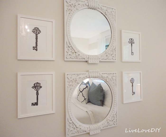 Mirrors Framed in Bas-Relief Between Mounted Keys #bedroom #wall #decor #decorhomeideas