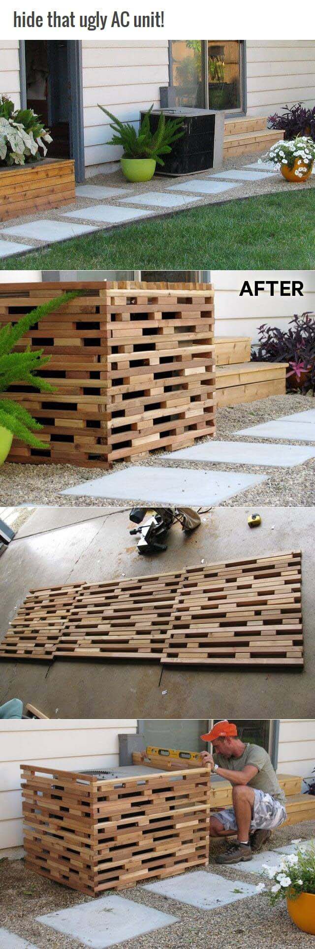 Modern Design Wooden AC Unit Screen #outdoor #hiding #ideas #decorhomeideas