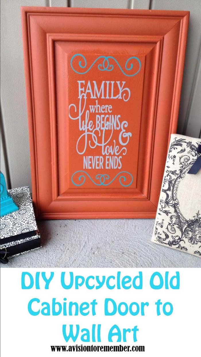 Old Cabinet Door Upcycle Wall Art #repurpose #cabinet #door #decorhomeideas