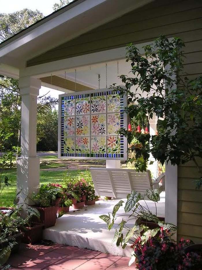 Painted Window Hanging by the Swing #old #window #garden #decorhomeideas