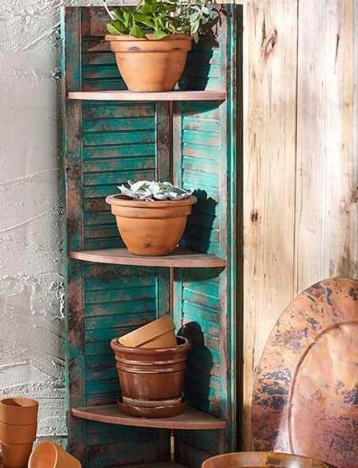 Patina Shutters Corner Shelf Unit #shutter #repurpose #decor #decorhomeideas