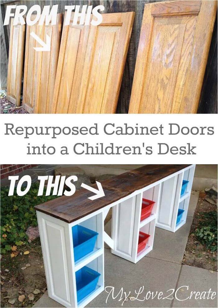 Repurposed Cabinet Doors Into A Desk #repurpose #cabinet #door #decorhomeideas