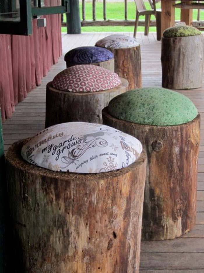 Repurposed Log Seats #porch #decorartion #decorhomeideas