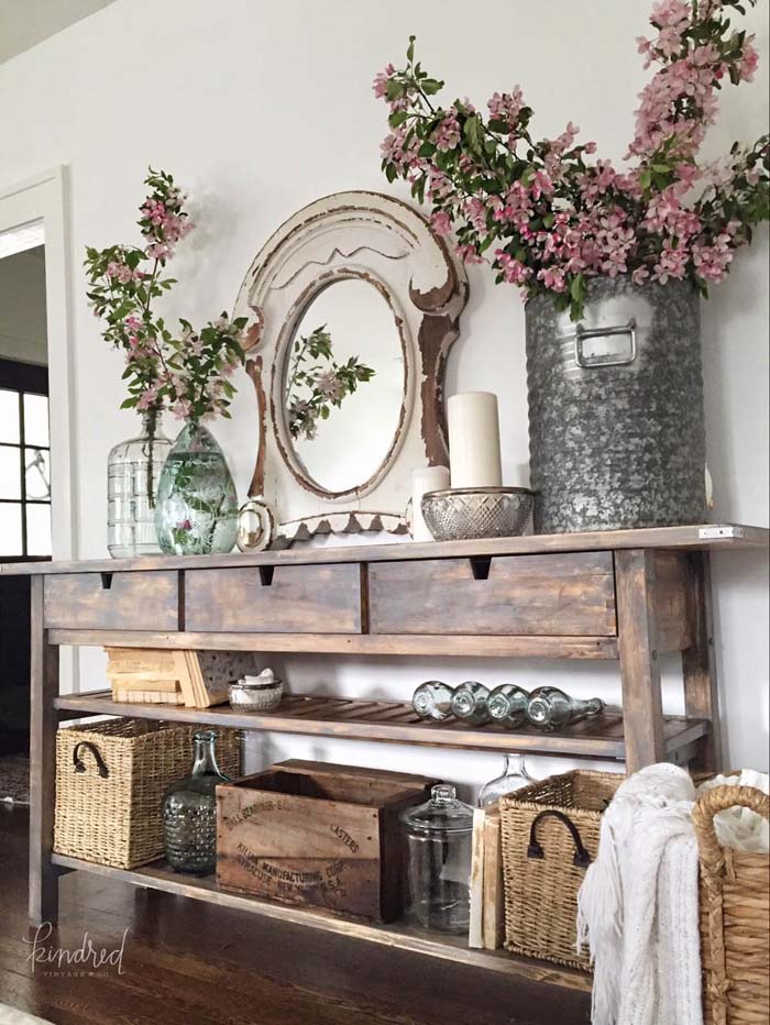 Rustic Apothecary Style #entry #table #decorhomeideas