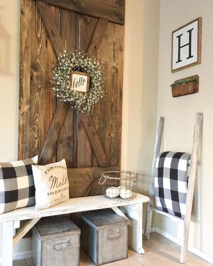 Rustic Hello in Barn Door Style #small #entryway #decor #decorhomeideas