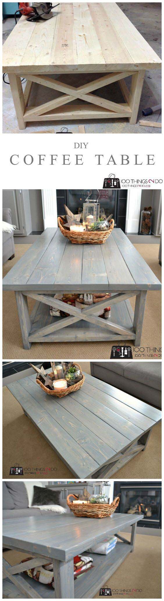 DIY Rustic X Coffee Table #reclaimed #wood #projects #decorhomeideas