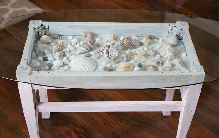 Sea Shell Shadow Box Table #diy #seashell #decor #decorhomeideas