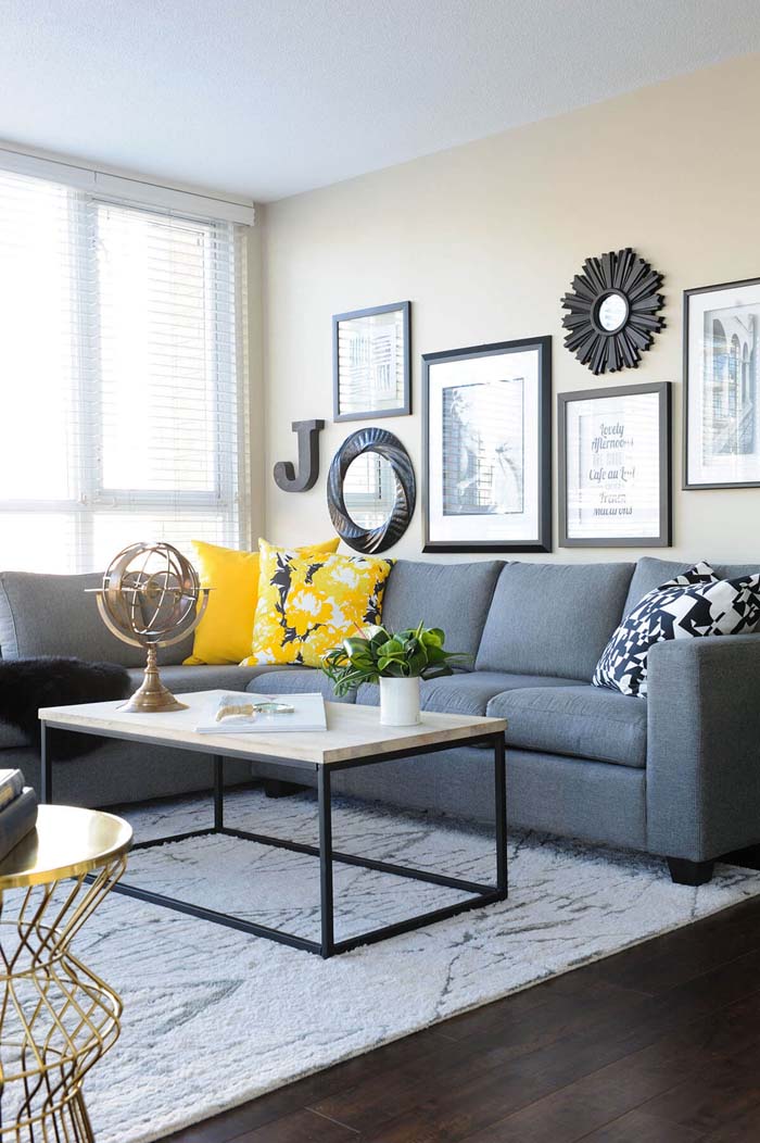 Sectional with Yellow Cushions that Pop #livingroom #design #decorhomeideas