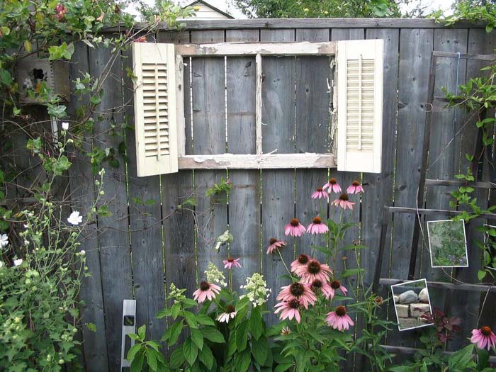 Shuttered Window on the Fence #old #window #garden #decorhomeideas