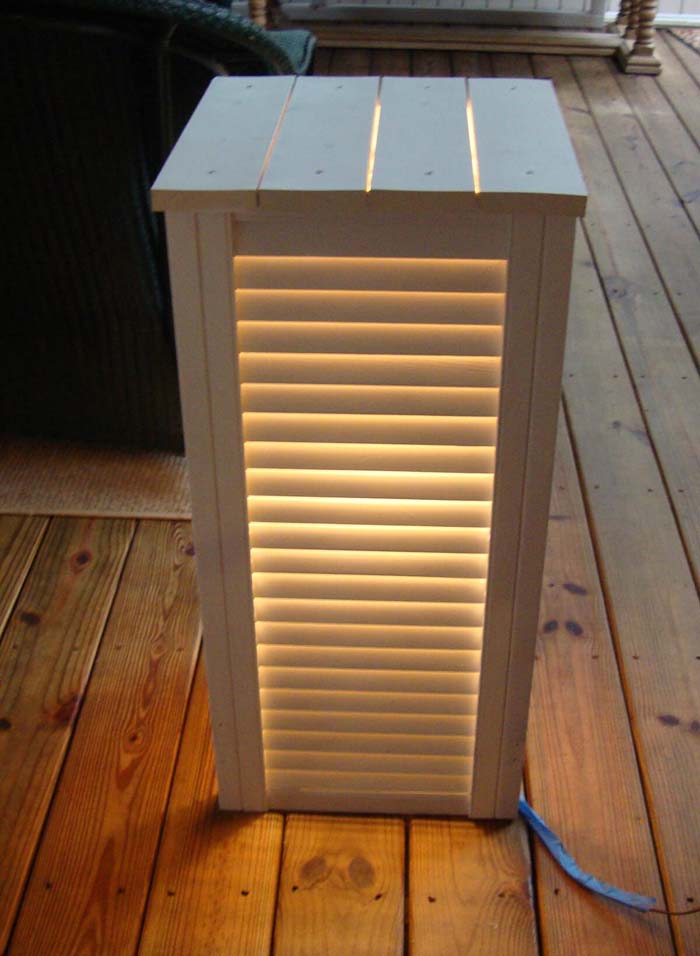 Side Table with Lights #shutter #repurpose #decor #decorhomeideas