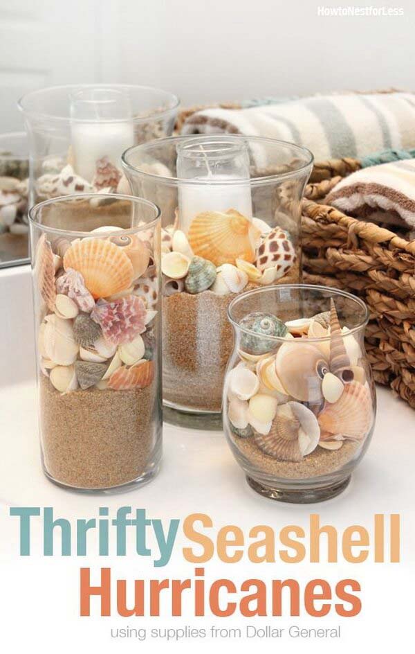 Thrifty Seashell Hurricanes #diy #seashell #decor #decorhomeideas