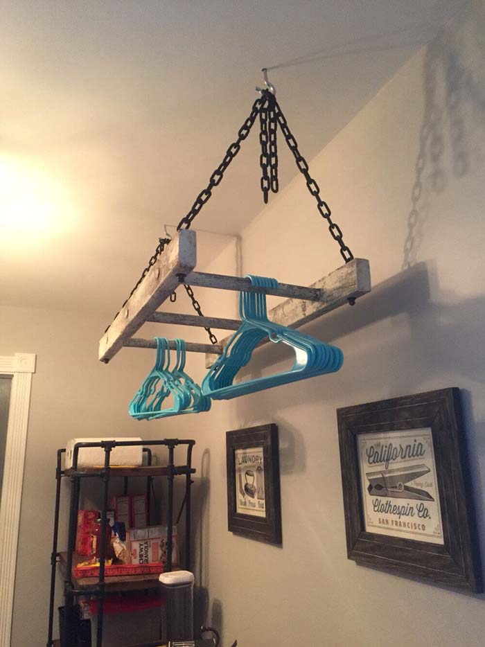 Vintage Laundry Room Ladder Rack #laundry #vintage #decor #decorhomeideas