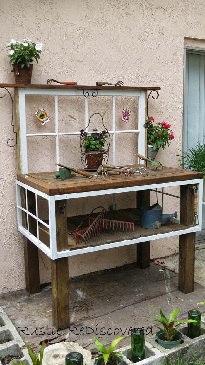 Vintage Tool Potting Bench #old #window #garden #decorhomeideas