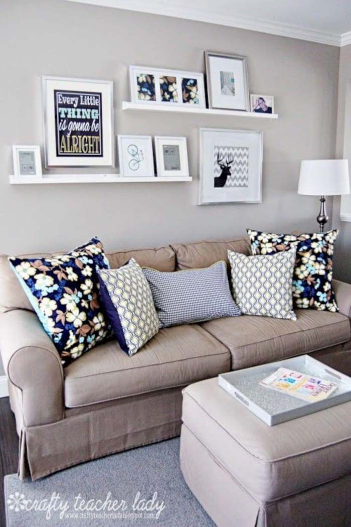 Wall Ledges with Framed Art #livingroom #design #decorhomeideas