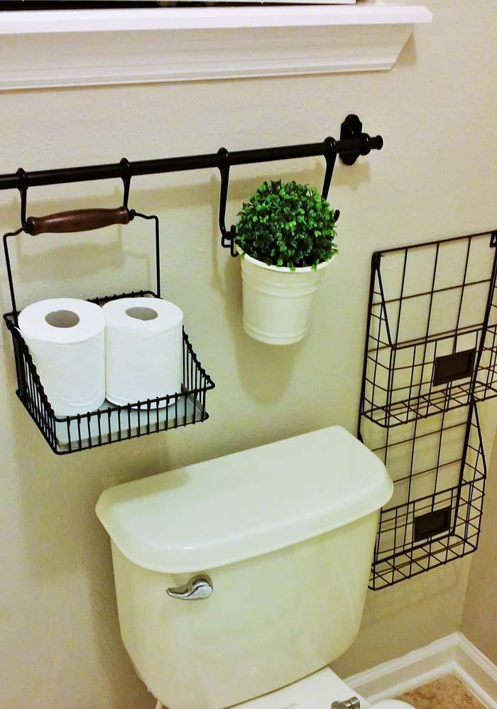 Wall-mounted Wire Storage Baskets #diy #toliet #holder #decorhomeideas