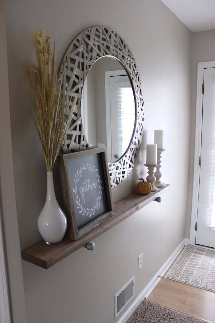 Wall Shelf and Mirror Grouping #small #entryway #decor #decorhomeideas